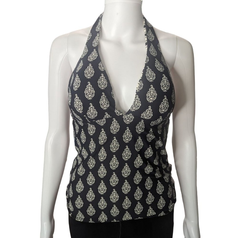 Unbranded Reversible Women's Tankini, Black Motif and Striped Print sz S